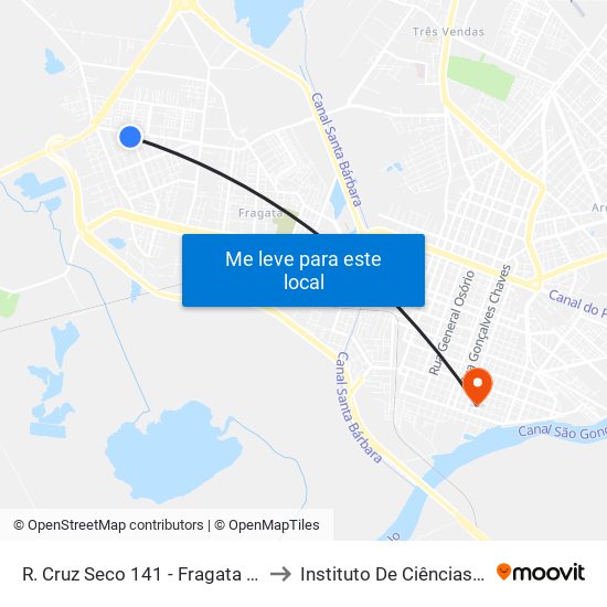 R. Cruz Seco 141 - Fragata Pelotas - Rs 96045-480 Brasil to Instituto De Ciências Humanas Da Ufpel - Ich map
