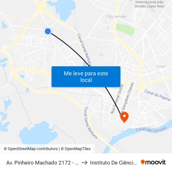 Av. Pinheiro Machado 2172 - Fragata Pelotas - Rs 96040-500 Brasil to Instituto De Ciências Humanas Da Ufpel - Ich map