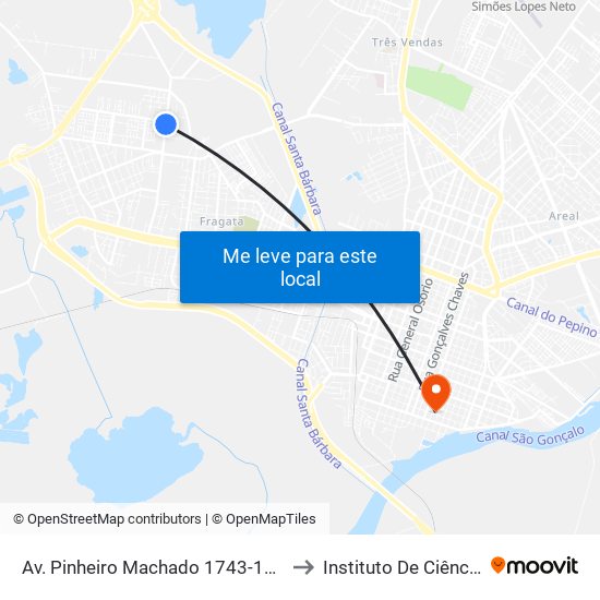 Av. Pinheiro Machado 1743-1795 - Fragata Pelotas - Rs 96040-500 Brasil to Instituto De Ciências Humanas Da Ufpel - Ich map