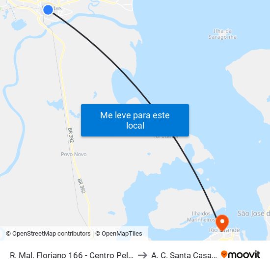 R. Mal. Floriano 166 - Centro Pelotas - Rs 96015-440 Brasil to A. C. Santa Casa Do Rio Grande map