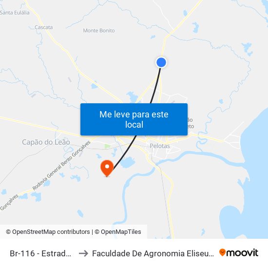 Br-116 - Estrada Monte Bonito to Faculdade De Agronomia Eliseu Maciel - Faem - Prédio 02 map
