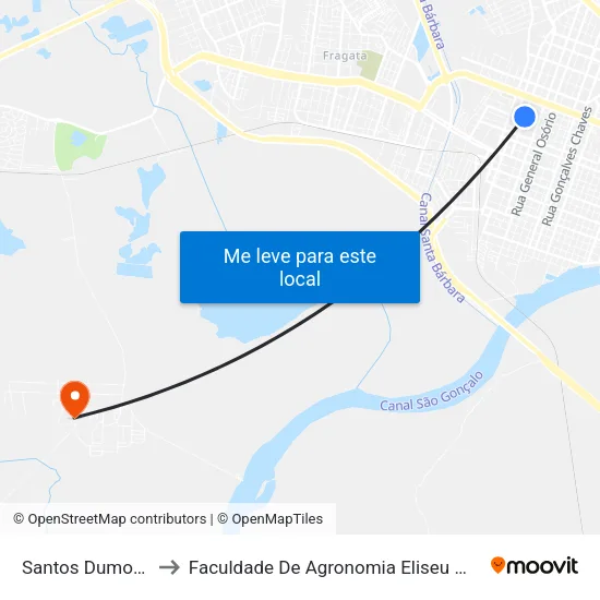 Santos Dumont (Colônia) to Faculdade De Agronomia Eliseu Maciel - Faem - Prédio 02 map