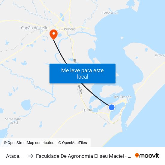 Atacadão 2 to Faculdade De Agronomia Eliseu Maciel - Faem - Prédio 02 map