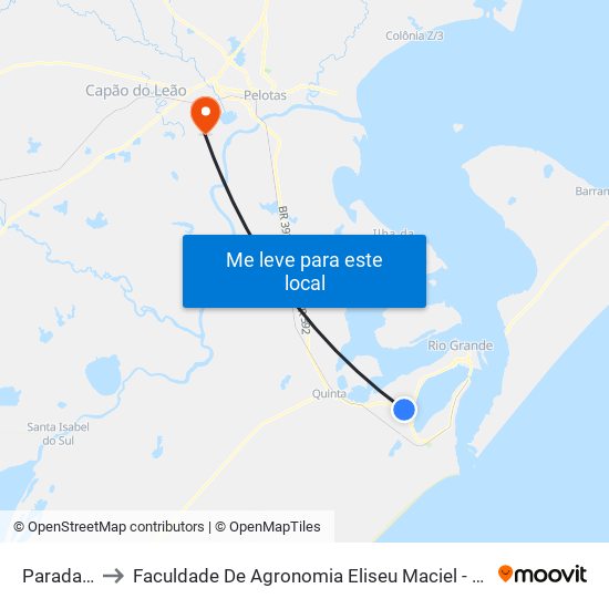 Parada 864 to Faculdade De Agronomia Eliseu Maciel - Faem - Prédio 02 map