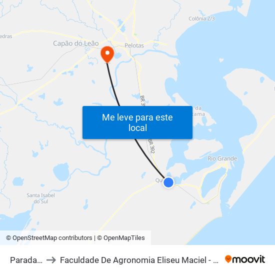Parada 875 to Faculdade De Agronomia Eliseu Maciel - Faem - Prédio 02 map
