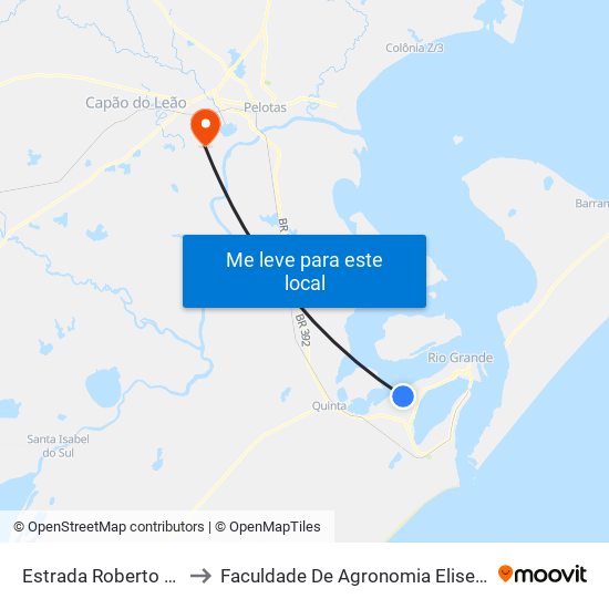 Estrada Roberto Socoowski, 1132 to Faculdade De Agronomia Eliseu Maciel - Faem - Prédio 02 map