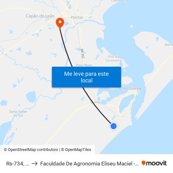 Rs-734, 7339 to Faculdade De Agronomia Eliseu Maciel - Faem - Prédio 02 map