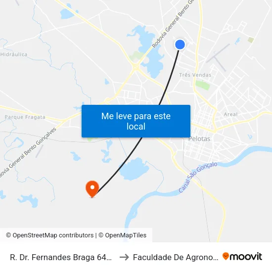 R. Dr. Fernandes Braga 644 - Três Vendas Pelotas - Rs 96065-640 Brasil to Faculdade De Agronomia Eliseu Maciel - Faem - Prédio 02 map