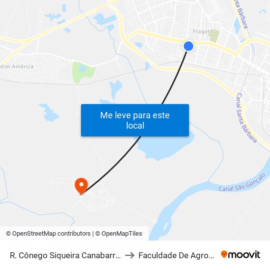 R. Cônego Siqueira Canabarro 2122-2166 - Fragata Pelotas - Rs 96030-280 Brasil to Faculdade De Agronomia Eliseu Maciel - Faem - Prédio 02 map