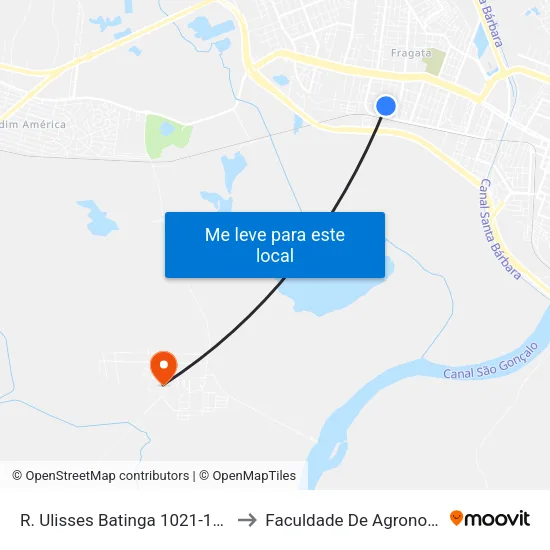R. Ulisses Batinga 1021-1045 - Fragata Pelotas - Rs 96030-740 Brasil to Faculdade De Agronomia Eliseu Maciel - Faem - Prédio 02 map