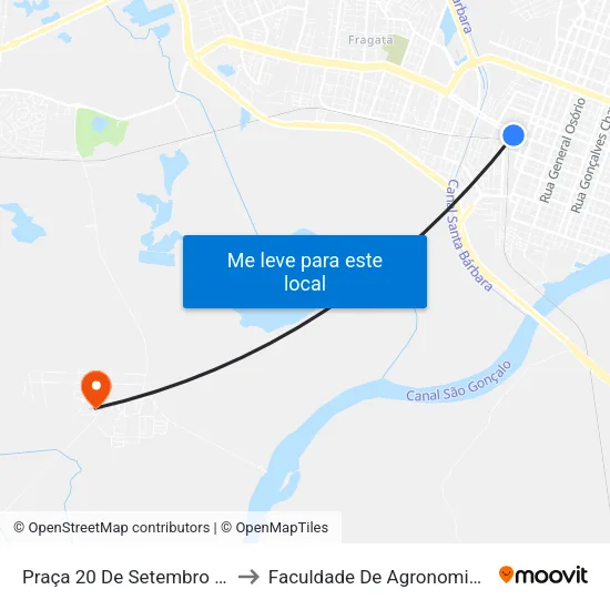 Praça 20 De Setembro 303 - Centro Pelotas - Rs Brasil to Faculdade De Agronomia Eliseu Maciel - Faem - Prédio 02 map