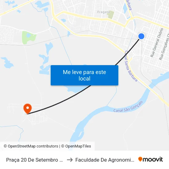 Praça 20 De Setembro 38-44 - Centro Pelotas - Rs Brasil to Faculdade De Agronomia Eliseu Maciel - Faem - Prédio 02 map