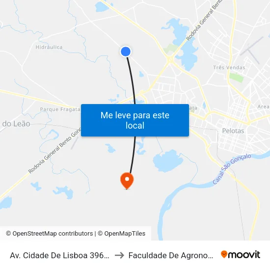 Av. Cidade De Lisboa 3962 - Fragata Pelotas - Rs 96045-010 Brasil to Faculdade De Agronomia Eliseu Maciel - Faem - Prédio 02 map