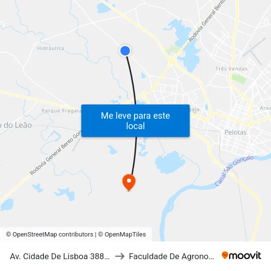 Av. Cidade De Lisboa 3887 - Fragata Pelotas - Rs 96045-010 Brasil to Faculdade De Agronomia Eliseu Maciel - Faem - Prédio 02 map