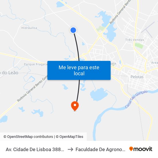 Av. Cidade De Lisboa 3887 - Fragata Pelotas - Rs 96045-010 Brasil to Faculdade De Agronomia Eliseu Maciel - Faem - Prédio 02 map