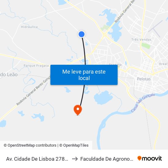 Av. Cidade De Lisboa 2780 - Fragata Pelotas - Rs 96050-510 Brasil to Faculdade De Agronomia Eliseu Maciel - Faem - Prédio 02 map