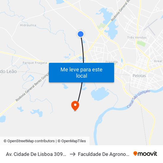 Av. Cidade De Lisboa 3096 - Fragata Pelotas - Rs 96050-510 Brasil to Faculdade De Agronomia Eliseu Maciel - Faem - Prédio 02 map