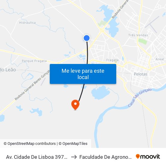 Av. Cidade De Lisboa 3970 - Fragata Pelotas - Rs 96050-510 Brasil to Faculdade De Agronomia Eliseu Maciel - Faem - Prédio 02 map