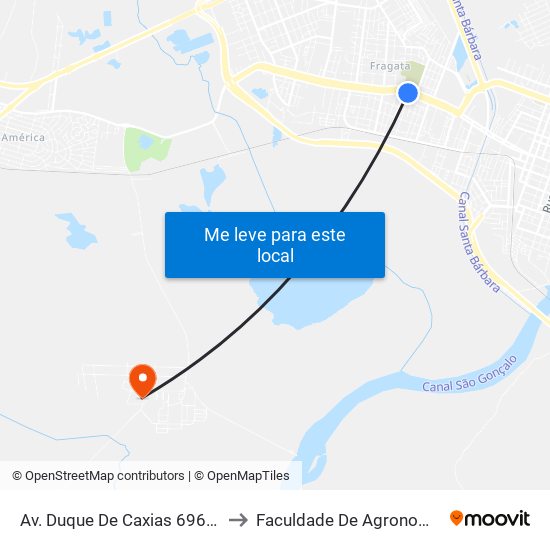 Av. Duque De Caxias 6964-7066 - Cemiterio Pelotas - Rs Brasil to Faculdade De Agronomia Eliseu Maciel - Faem - Prédio 02 map