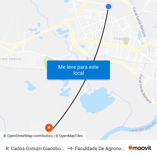 R. Carlos Gotuzo Giacoboni 2186-2330 - Fragata Pelotas - Rs Brasil to Faculdade De Agronomia Eliseu Maciel - Faem - Prédio 02 map