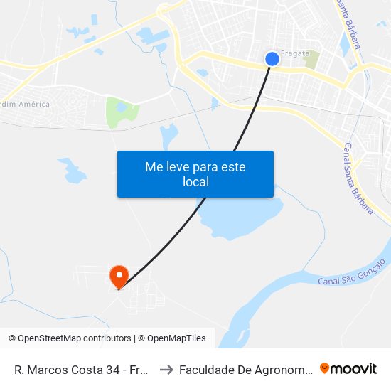 R. Marcos Costa 34 - Fragata Pelotas - Rs 96040-750 Brasil to Faculdade De Agronomia Eliseu Maciel - Faem - Prédio 02 map