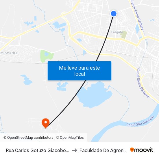 Rua Carlos Gotuzo Giacoboni 1668 Pelotas - Rio Grande Do Sul 96040 Brasil to Faculdade De Agronomia Eliseu Maciel - Faem - Prédio 02 map