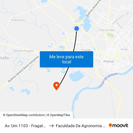 Av. Um 1103 - Fragata Pelotas - Rs 96050 Brasil to Faculdade De Agronomia Eliseu Maciel - Faem - Prédio 02 map