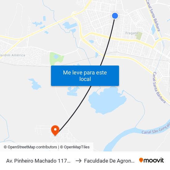 Av. Pinheiro Machado 1176-1220 - Fragata Pelotas - Rs 96040-500 Brasil to Faculdade De Agronomia Eliseu Maciel - Faem - Prédio 02 map