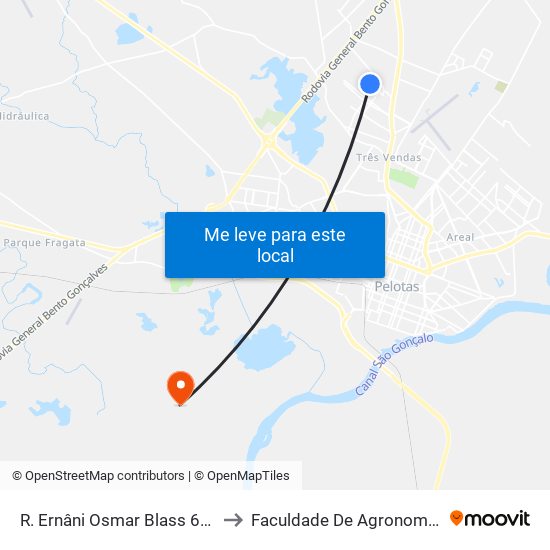 R. Ernâni Osmar Blass 601 - Tres Vendas Pelotas - Rs Brasil to Faculdade De Agronomia Eliseu Maciel - Faem - Prédio 02 map