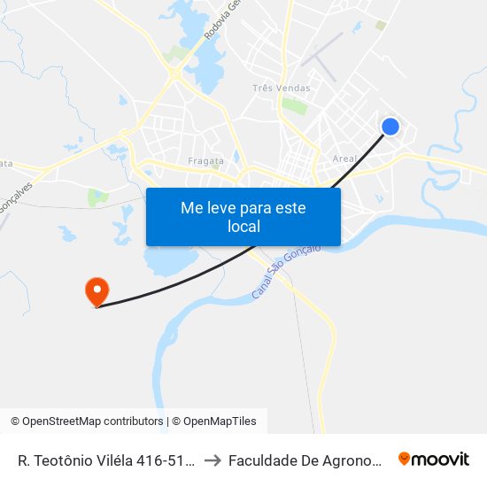 R. Teotônio Viléla 416-514 - Areal Pelotas - Rs 96085-290 Brasil to Faculdade De Agronomia Eliseu Maciel - Faem - Prédio 02 map