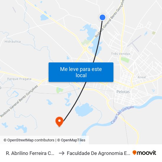 R. Abrilino Ferreira Cardoso Pelotas - Rs Brasil to Faculdade De Agronomia Eliseu Maciel - Faem - Prédio 02 map