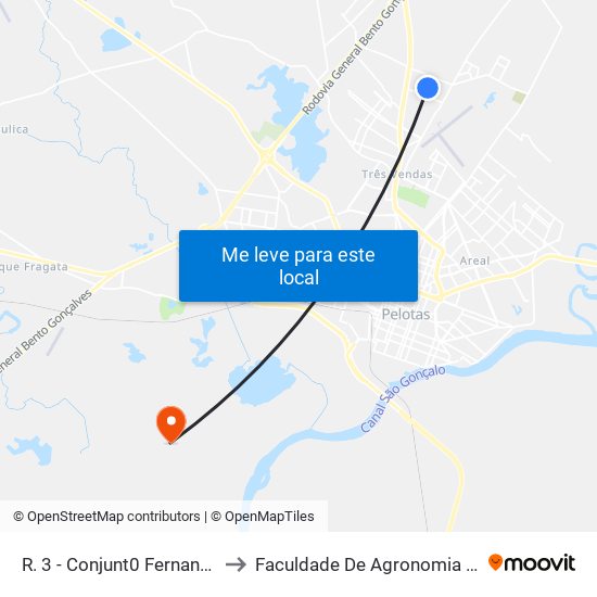 R. 3 - Conjunt0 Fernando Osório Pelotas - Rs Brasil to Faculdade De Agronomia Eliseu Maciel - Faem - Prédio 02 map