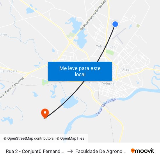 Rua 2 - Conjunt0 Fernando Osório Pelotas - Rs 96070-224 Brasil to Faculdade De Agronomia Eliseu Maciel - Faem - Prédio 02 map