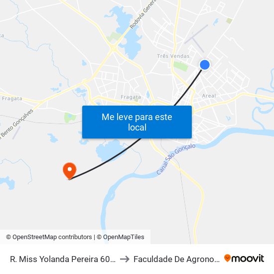 R. Miss Yolanda Pereira 606 - Jardim Das Tradiçoes Pelotas - Rs Brasil to Faculdade De Agronomia Eliseu Maciel - Faem - Prédio 02 map
