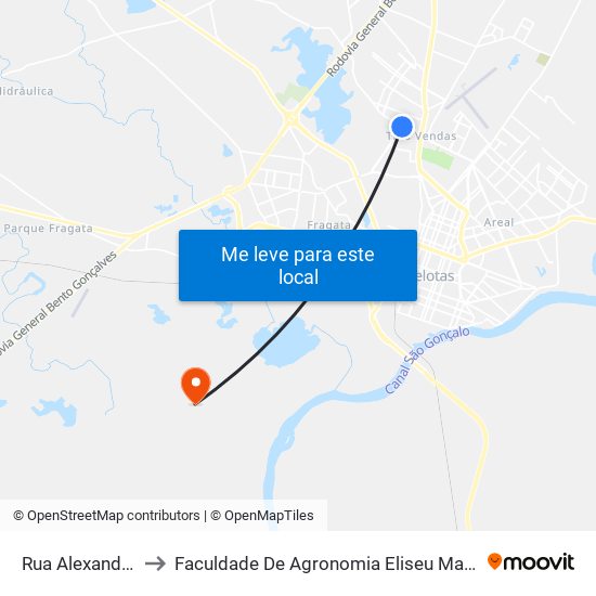Rua Alexandre Levi 89 to Faculdade De Agronomia Eliseu Maciel - Faem - Prédio 02 map