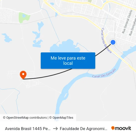 Avenida Brasil 1445 Pelotas - Rio Grande Do Sul Brasil to Faculdade De Agronomia Eliseu Maciel - Faem - Prédio 02 map