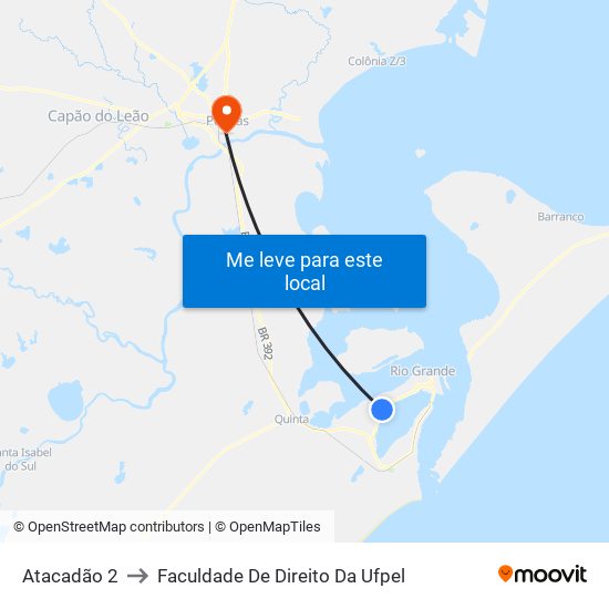 Atacadão 2 to Faculdade De Direito Da Ufpel map