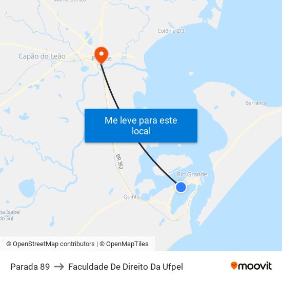 Parada 89 to Faculdade De Direito Da Ufpel map