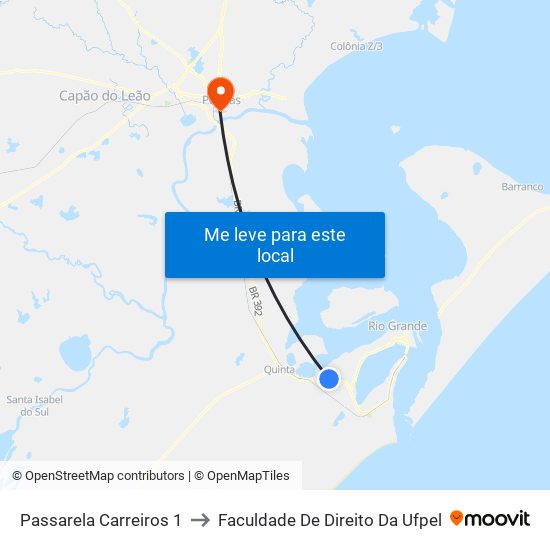 Passarela Carreiros 1 to Faculdade De Direito Da Ufpel map