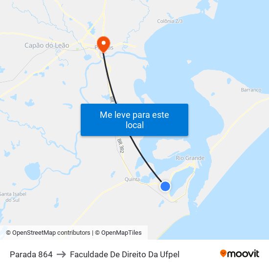 Parada 864 to Faculdade De Direito Da Ufpel map