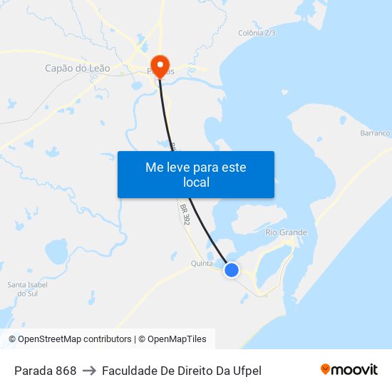 Parada 868 to Faculdade De Direito Da Ufpel map