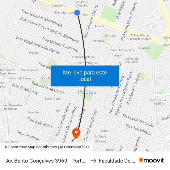 Av. Bento Gonçalves 3969 - Porto Pelotas - Rs 96015-140 Brasil to Faculdade De Direito Da Ufpel map