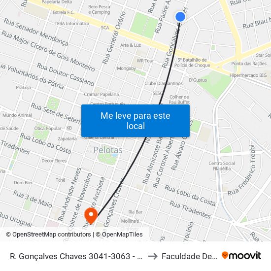 R. Gonçalves Chaves 3041-3063 - Centro Pelotas - Rs 96015-560 Brasil to Faculdade De Direito Da Ufpel map