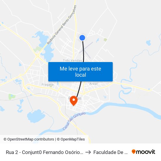 Rua 2 - Conjunt0 Fernando Osório Pelotas - Rs 96070-224 Brasil to Faculdade De Direito Da Ufpel map