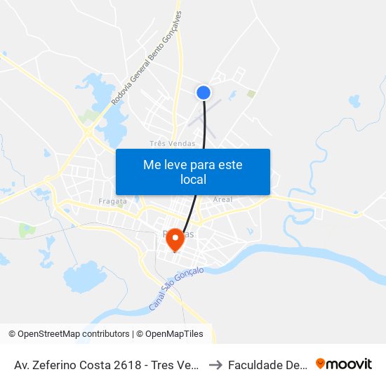 Av. Zeferino Costa 2618 - Tres Vendas Pelotas - Rs 96070-480 Brasil to Faculdade De Direito Da Ufpel map