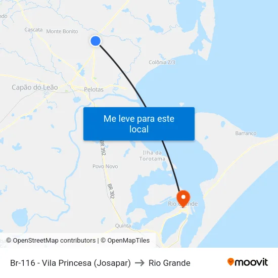 Br-116 - Vila Princesa (Josapar) to Rio Grande map