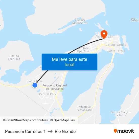 Passarela Carreiros 1 to Rio Grande map