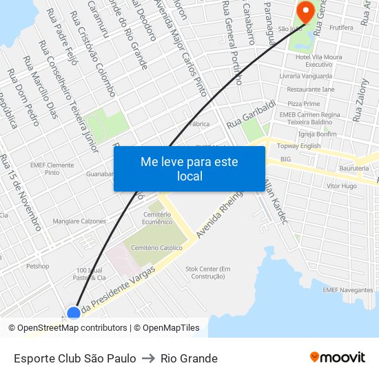 Esporte Club São Paulo to Rio Grande map