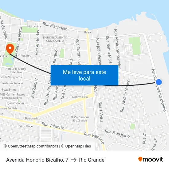 Avenida Honório Bicalho, 7 to Rio Grande map