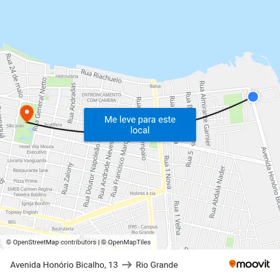 Avenida Honório Bicalho, 13 to Rio Grande map
